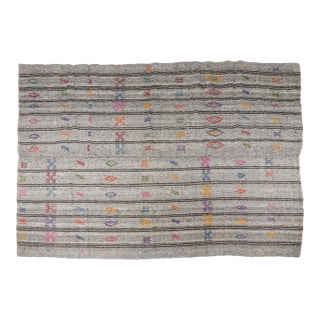 Vintage Turkish Tribal Kilim - Geometric Stripe Rug For Sale