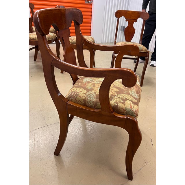 Cinnamon 1960s Drexel Heritage Dining Chairs in Solid Cherry Reupholstered in Designer Schumacher Fabric - Set of 6 For Sale - Image 8 of 12