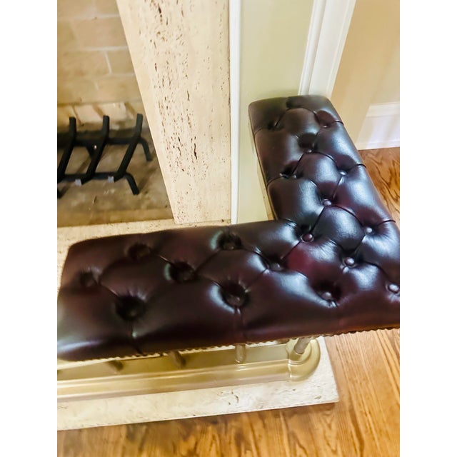 Vintage Brass & Oxblood Leather Club Fender - Fireplace Bench Hearth Seat For Sale - Image 6 of 10