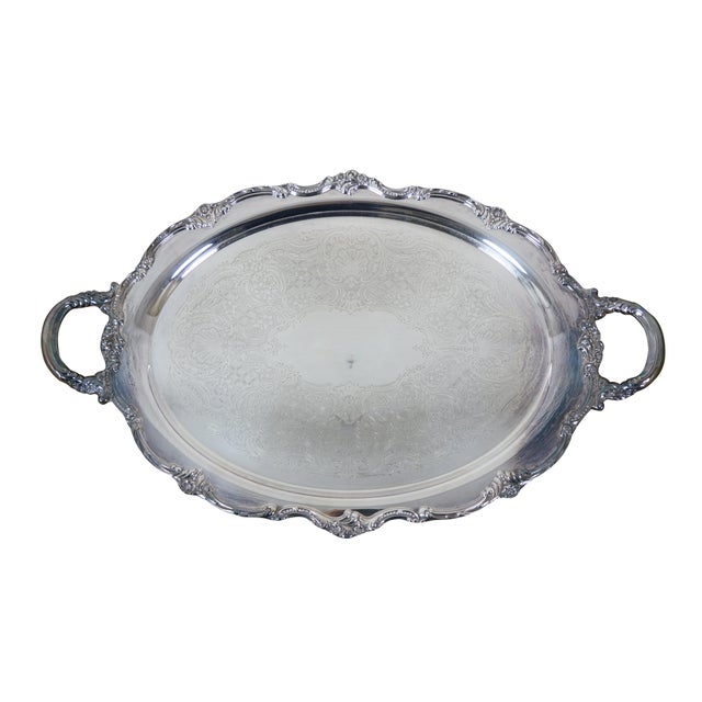 Vintage Reed & Barton Tara Hall 1115 & WM Rogers 290 scalloped floral silver plate handled bar / butler / waiter serving...