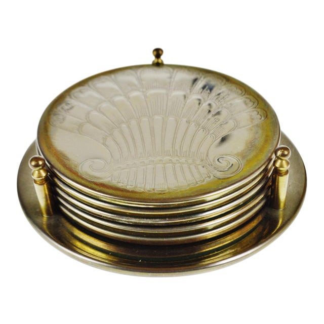 Vintage Silver Plate Coaster Set With Matching Holder Set of 5 Chairish