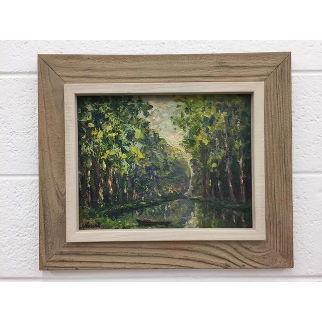 Stunning antique landscape oil on board painting in frame. Signed by artist at bottom left (pictured). Picturesque French...