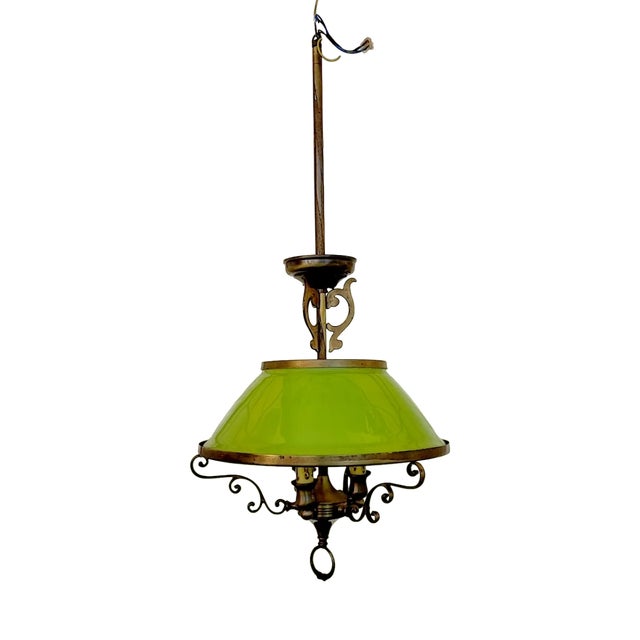 Ministerial Chandelier in Green Glass and Metal For Sale