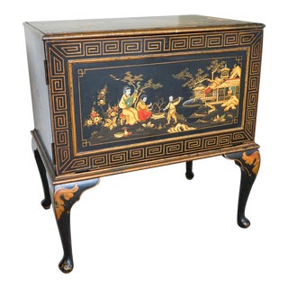 Vintage Hand Painted Asian Storage Cabinet For Sale
