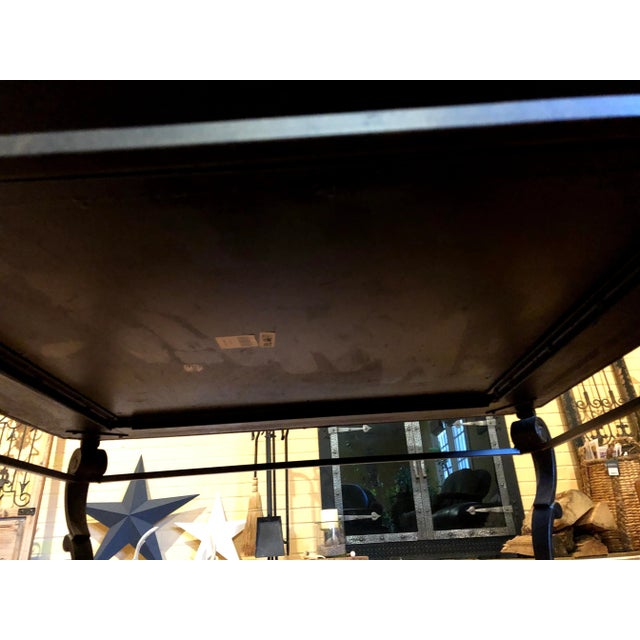 Rustic Square Leather and Marble Topped Wrought Iron Coffee Table For Sale - Image 10 of 12