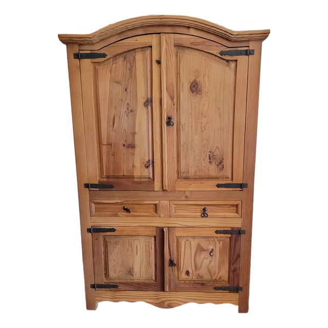 Rustic Solid Pine Armoire Hutch Storage Cabinet For Sale