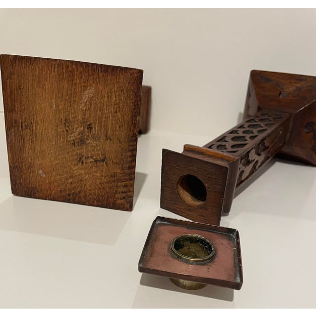 Wood Set of Arts and Crafts Carved Candlesticks For Sale - Image 7 of 8