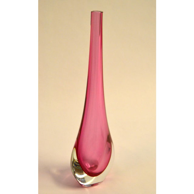 Glass 1960 Flavio Poli for Seguso Pink Murano Hand Blown Art Glass Vase Teardrop Shape For Sale - Image 7 of 14