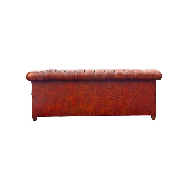 Animal Skin Vintage Tufted Chesterfield Leather Sofa Seating in English Traditional Style For Sale - Image 7 of 12