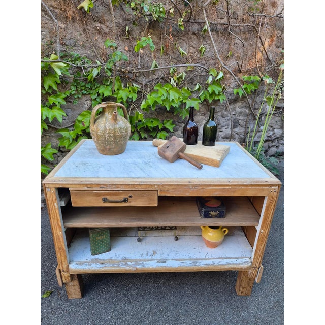 1930s Antique French Patisserie Counter Kitchen Island with Marble Top, 1930 For Sale - Image 5 of 18