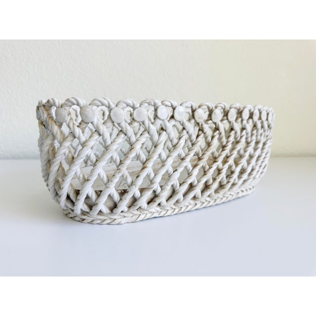 1950s Rare Italian Creamware Oval Ceramic Rope Basket For Sale - Image 11 of 14