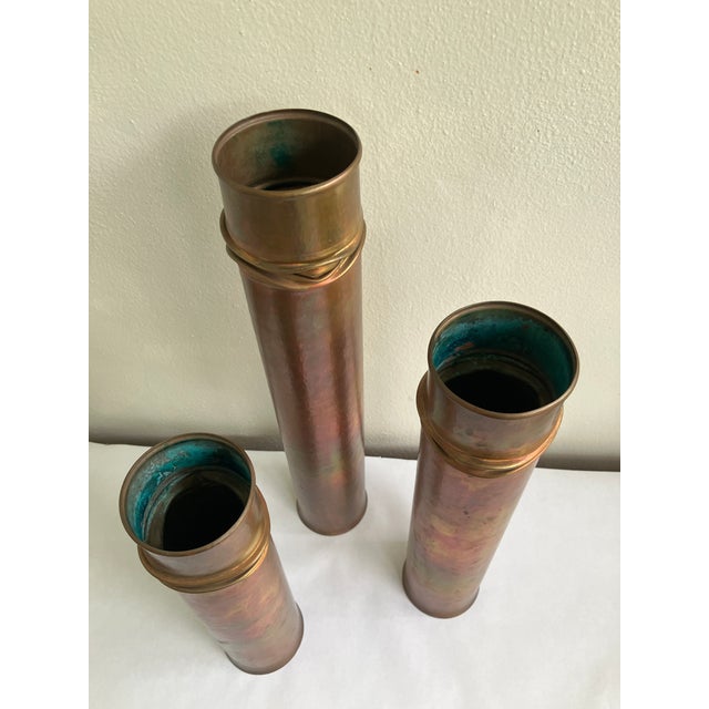 Brutalist Thomas Roy Markusen, Set of 3 Large Brutalist Copper Vessels or Candleholders, #112, Signed For Sale - Image 3 of 6