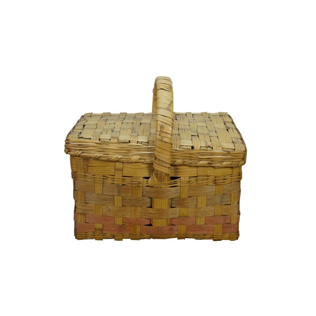 Vintage woven wicker rattan picnic / sewing / storage basket Dimensions: 14" x 11.5" x 13" (Width x Depth x Height)