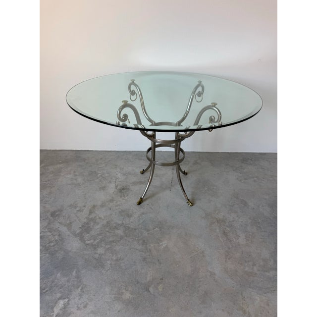 Vintage Neoclassical-Style Brushed Steel and Brass Dining — Set of 5/ Sold For Sale - Image 11 of 12