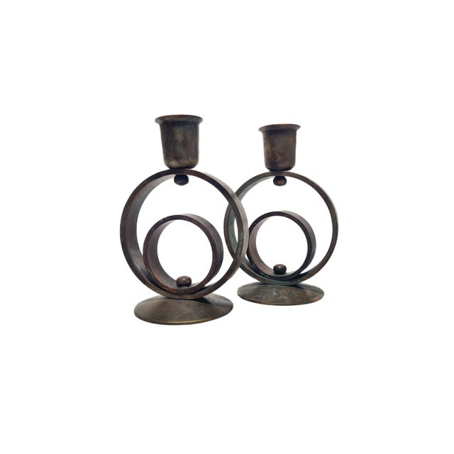 Art Deco Brass Candlesticks, 1930s, Set of 2 For Sale - Image 3 of 14