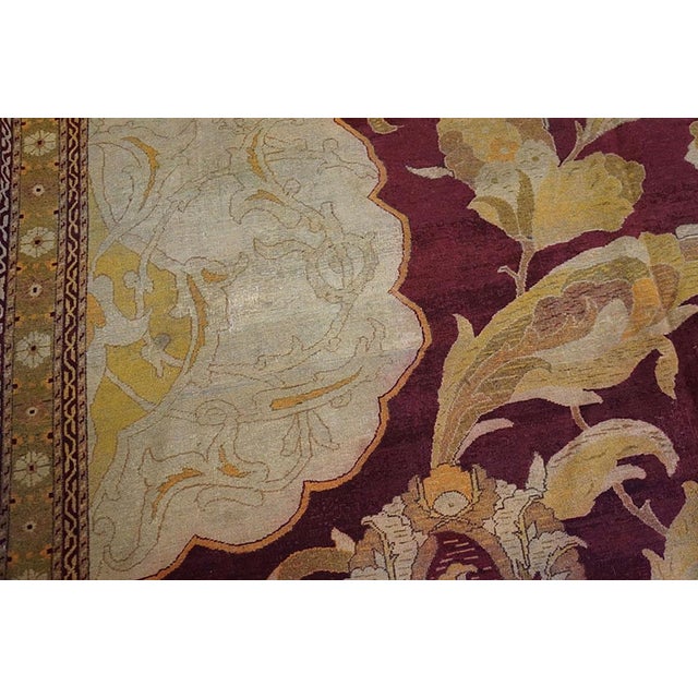 Elegant Maroon Red and Beige Color With Palmettes and Bracketing Leaves Design Antique Amritsar Rug For Sale - Image 9 of 12