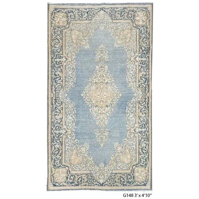 1930s Vintage Handmade Blue & Ivory Kirman Rug For Sale In Los Angeles - Image 6 of 6