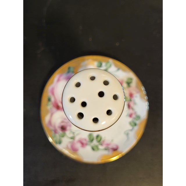1960s 1960s Limoges Porcelain Hatpin Holder Gold Trim Floral Hand-Painted For Sale - Image 5 of 13
