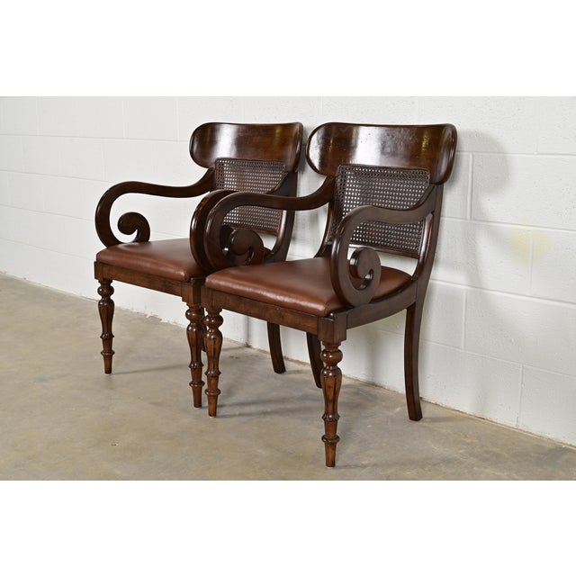 English Ralph Lauren for Henredon English Regency Walnut and Cane Armchairs, Pair For Sale - Image 3 of 14
