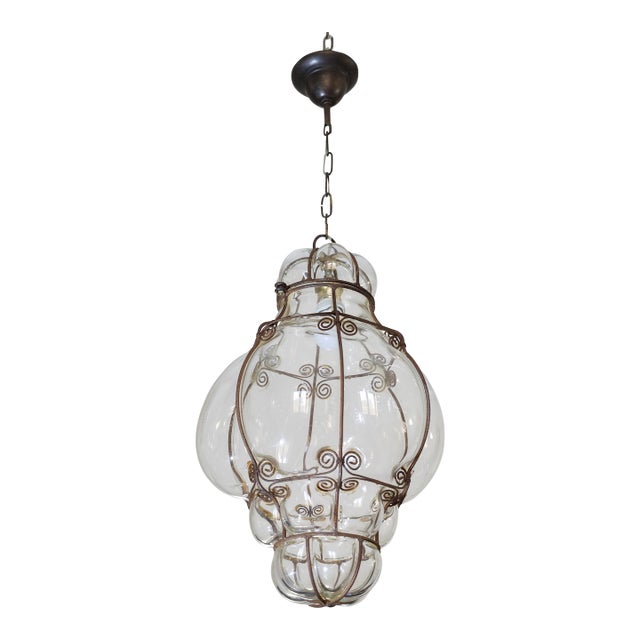 1970s Large Size Transparent Colour Venetian Lantern, Seguso Murano Glass For Sale