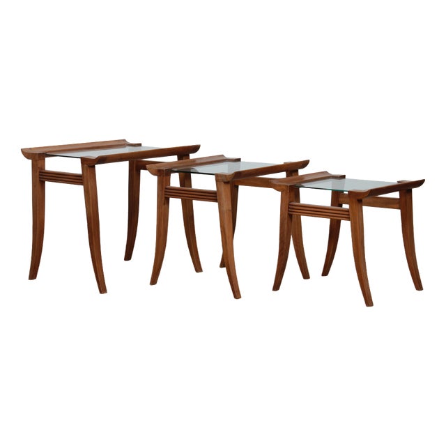 Walnut Nesting Tables by Maxime Old, 1940, Set of 3 For Sale