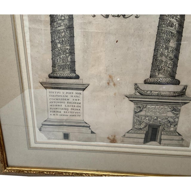 18th C. Architectural Folio Engraving: Columns of Trajan & Antoninus Provenance Custom Framed by J. Pocker & Son, Nyc For Sale - Image 9 of 12
