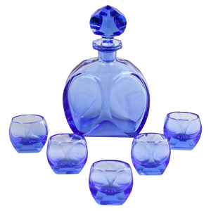 20th Century Art Deco Decanter Set with 5 Shot Glasses, 1920s, Set of 6