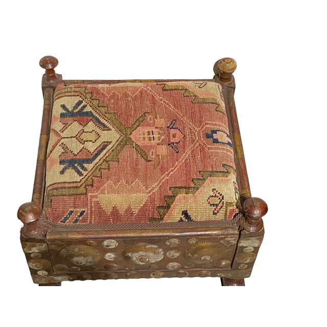 Indian Punjabi Square Low Stool With Antique Hamadan Seat Chairish