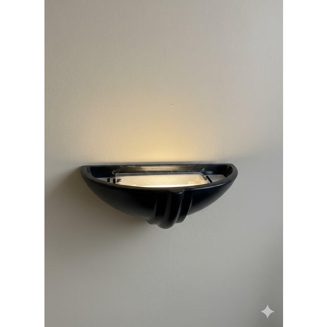 Matte Black Ceramic Wall Sconces, 1980, Set of 2 For Sale - Image 3 of 5