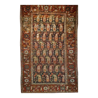 Antique Kurdish Rug, Hand-Knotted Wool, All-Over Paisley Pattern, Navy & Brick-Red, 4x7 For Sale