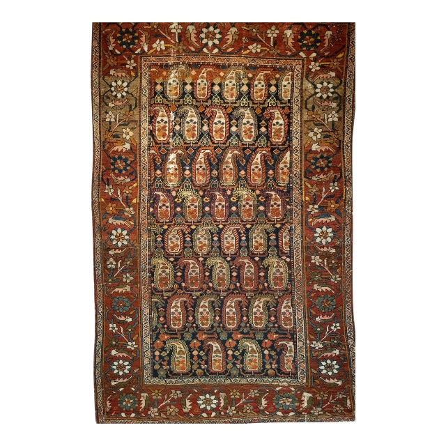 Antique Persian Kurdish Rug, Hand-Knotted Wool, All-Over Paisley Pattern, Navy & Brick-Red, 4x7 For Sale