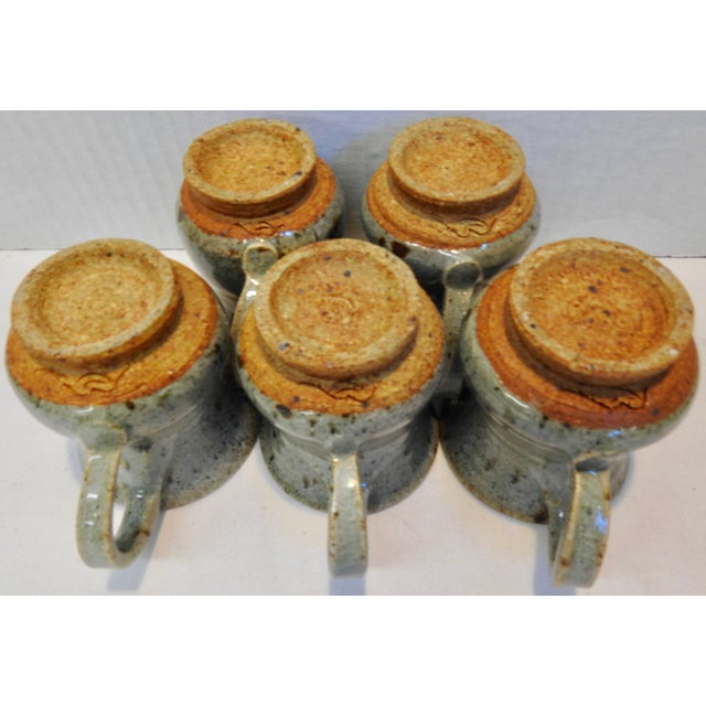 Set of Five Hand Thrown Stoneware Mugs For Sale In Nashville - Image 6 of 7