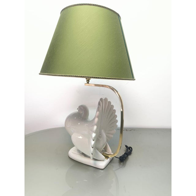 Pigeon-Shaped Porcelain Lamp with Fabric Lampshade, 1970s For Sale - Image 15 of 18