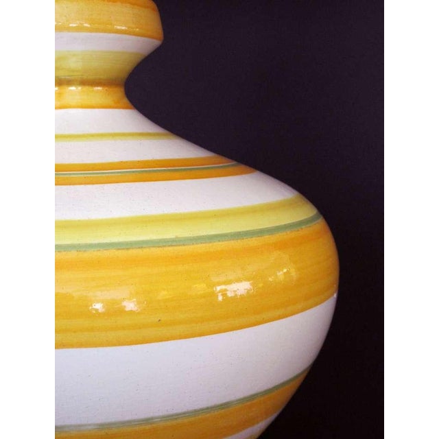 Vibrant & Large-Scaled Italian 1960s Ovoid-Shaped Ceramic Lamps With Bold Horizontal Striping - a Pair For Sale - Image 4 of 4