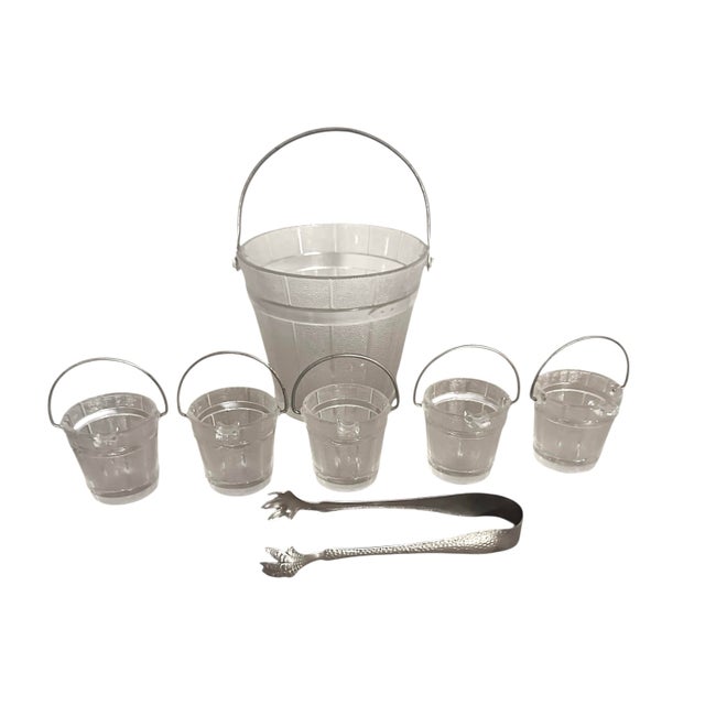 Transparent Mid 20th Century Glass Faux Oak Wood Pale Ice Bucket - A Set of 7 For Sale - Image 8 of 9