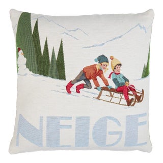 Winter Sledging Tapestry Cushion With Feather Filler - 46 X 46cm For Sale