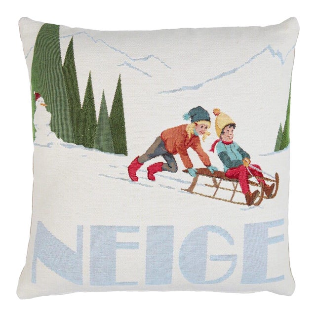 Winter Sledging Tapestry Cushion With Feather Filler - 46 X 46cm For Sale