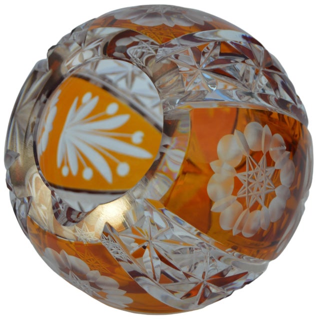 Mid-Century Bohemian Orange Crystal-Cut Ashtray For Sale - Image 4 of 11