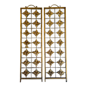 Pair of Antique Iron and Mirrored Wall Panels