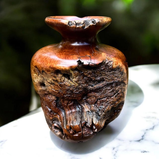 Vintage Large Burlwood Hand Turned Brutalist Art Vase For Sale - Image 4 of 10