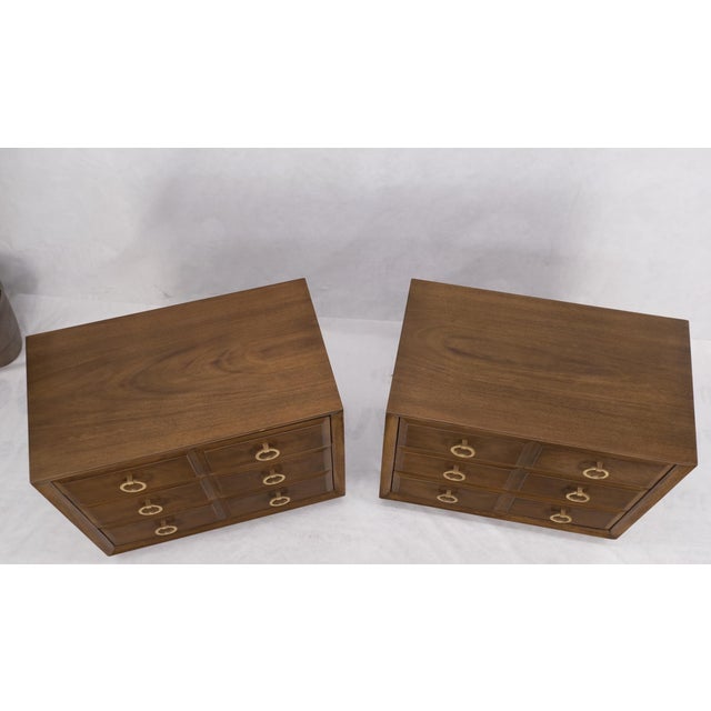 Brown Pair of Gibbings Widdicomb Solid Brass Ring Drop Pulls Bachelor Chests Dressers For Sale - Image 8 of 18