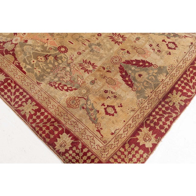 Turkish Antique 1880s Turkish Hereke Rug with Floral and Botanical Motifs in Soft Beige, Coral, and Crimson For Sale - Image 3 of 9