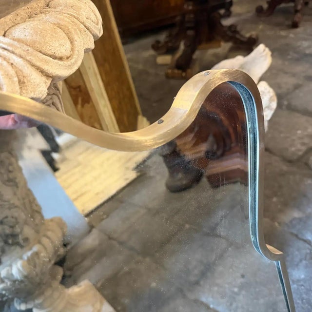 1950s Gio Ponti Style Mid-Century Modern Solid Brass Well Shaped Wall Mirror For Sale - Image 10 of 14