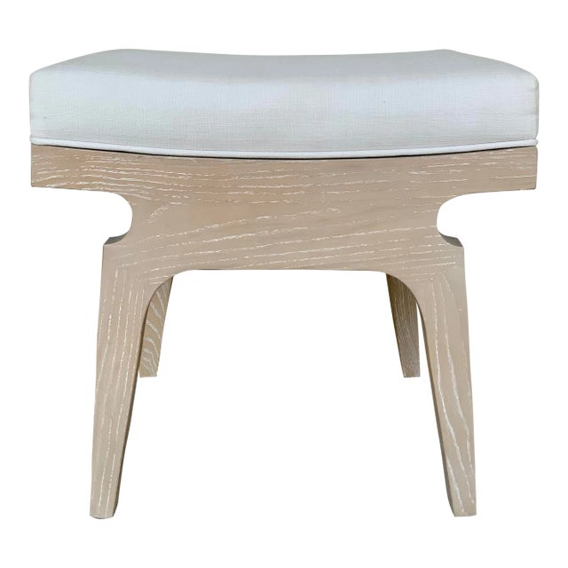 Worlds Away Organic Modern White Linen Fergie Stool For Sale