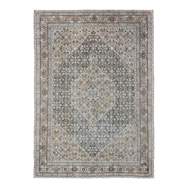 Early 20th Century Antique Persian Tabriz Carpet With Geometric Diamond Design in Earth Tones For Sale