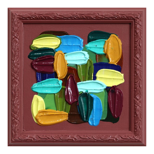 Wine - Framed Original Neutral Multicolor Abstract Acrylic Painting on Canvas Board by Shiri Phillips For Sale