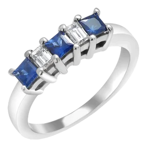 Vintage Platinum Ring Emerald-Cut Diamonds Princess-Cut Sapphires Size 5.5
