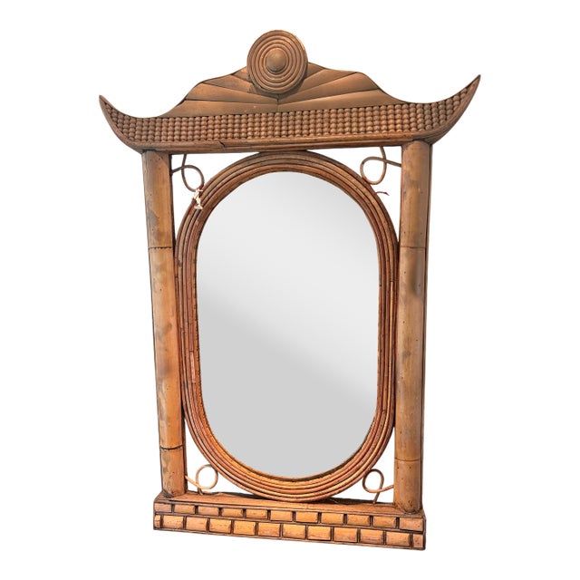 Vintage Split Bamboo Pagoda Wall Mirror – Southeast Asian, 1970s For Sale