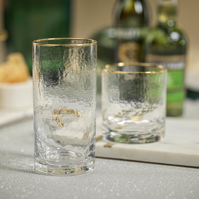 Negroni Hammered Highball Glass w/ Gold Rim - Set Of Four These elegant glasses from the Negroni Collection feature a...
