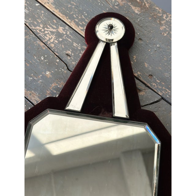 Metal Antique Victorian Velvet + Beveled Glass Sorcerer's Mirror, Circa Late 19th Century For Sale - Image 7 of 16